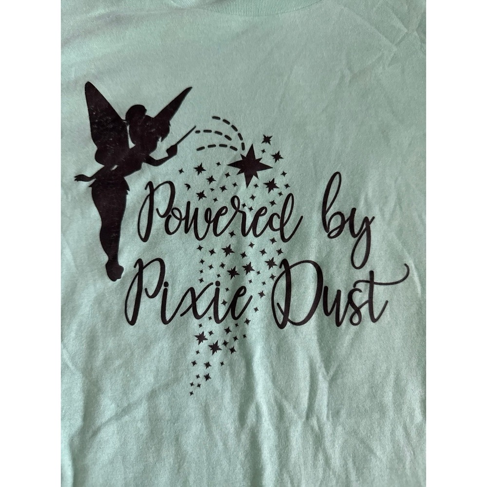 Canvas Women's Teal "Powered‎ by Pixie Dust" Teal Short Sleeve Tee Size Small - Picture 2 of 5